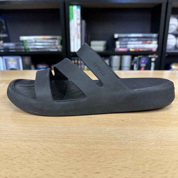 Crocs Getaway Strappy Slip-On Sandals Women's Size 7 Black Slides EUC - Picture 1 of 5